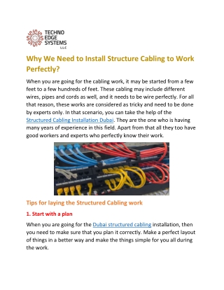 Why We Need to Install Structure Cabling to Work Perfectly?
