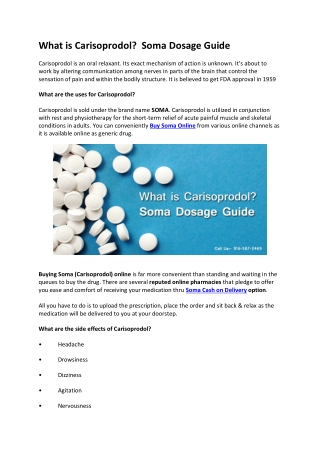 What is Carisoprodol?♛9I6♛587♛2469 Soma Dosage Guide
