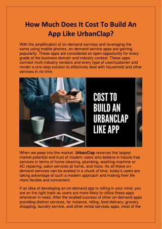 How Much Does It Cost To Build An App Like UrbanClap?