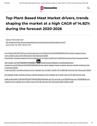 2020 Future of Global Plant Based Meat Market, Size, Share and Trend Analysis Report to 2026