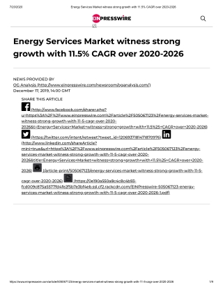 2020 Future of Global Energy Services Market, Size, Share and Trend Analysis Report to 2026