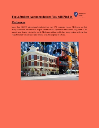 Top 2 Student Accommodations You will Find in Melbourne