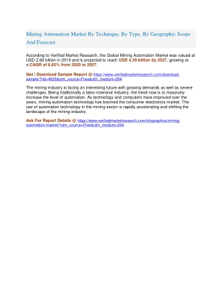 Mining Automation Market By Technique, By Type, By Geographic Scope And Forecast