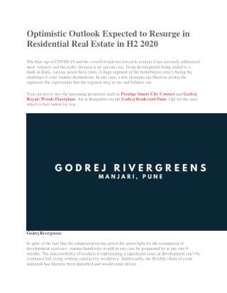 Optimistic Outlook Expected to Resurge in Residential Real Estate in H2 2020