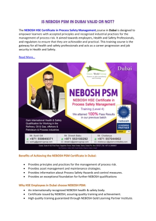 IS NEBOSH PSM IN DUBAI VALID OR NOT?