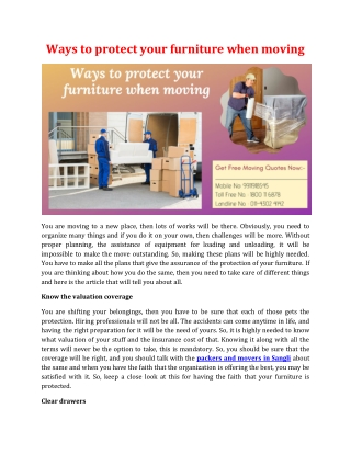 Ways to protect your furniture when moving