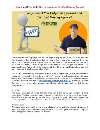 Why Should You Only Hire Licensed and Certified Moving Agency?