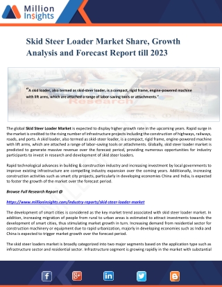 Skid Steer Loader Market Share, Growth Analysis and Forecast Report till 2023