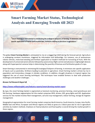 Smart Farming Market Status, Technological Analysis and Emerging Trends till 2023