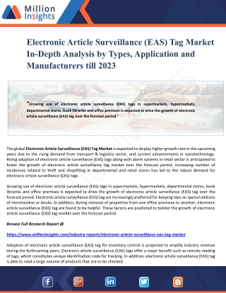 Electronic Article Surveillance (EAS) Tag Market In-Depth Analysis by Types, Application and Manufacturers till 2023