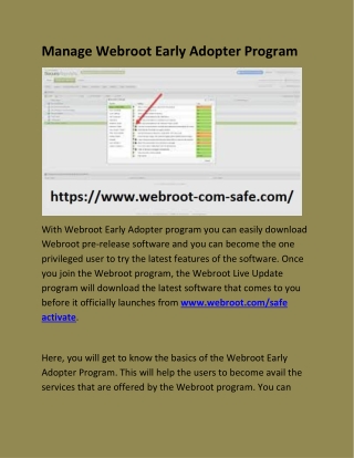 Manage Webroot Early Adopter Program