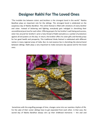 Designer Rakhi For The Loved Ones