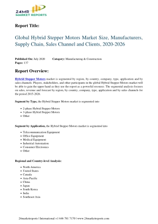 Hybrid Stepper Motors Market Size, Manufacturers, Supply Chain, Sales Channel and Clients, 2020-2026