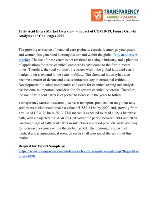 Latest Report on Fatty Acid Esters Market Overview, Trends Analysis – by Application, End-Use Industry
