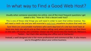 In what way to Find a Good Web Host?