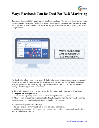 Ways Facebook Can Be Used For B2B Marketing
