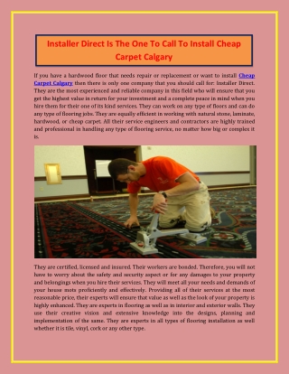 Installer Direct Is The One To Call To Install Cheap Carpet Calgary