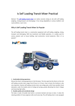 Is Self Loading Transit Mixer Practical