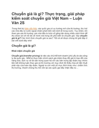 Chuyển giá là gì? Thực trạng, giải pháp kiểm soát chuyển giá Việt Nam - Luận Văn 2S