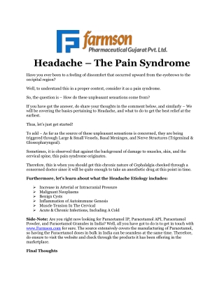 Headache – The Pain Syndrome