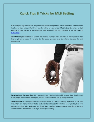 Quick Tips & Tricks for MLB Betting