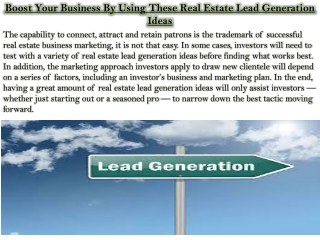 Boost Your Business By Using These Real Estate Lead Generation Ideas