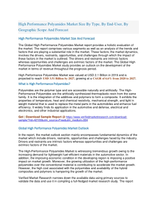 High Performance Polyamides Market Size By Type, By End-User, By Geographic Scope And Forecast