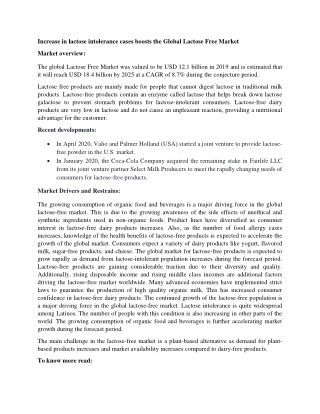 Lactose Free Market Growth and Forecast to 2025
