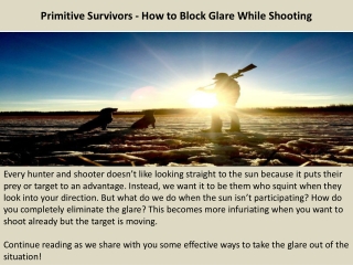 Primitive Survivors - How to Block Glare While Shooting