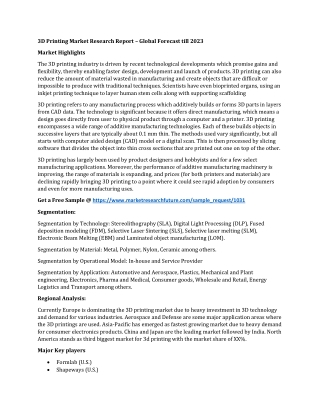 3D Printing Market Research Report – Global Forecast till 20233D Printing Market Research Report – Global Forecast till
