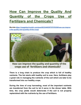 How Can Improve the Quality And Quantity of the Crops Use of Fertilizers and Chemicals?