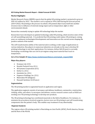 4D Printing Market Research Report – Global Forecast till 2023