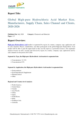 High-pure Hydrochloric Acid Market Size, Manufacturers, Supply Chain, Sales Channel and Clients, 2020-2026