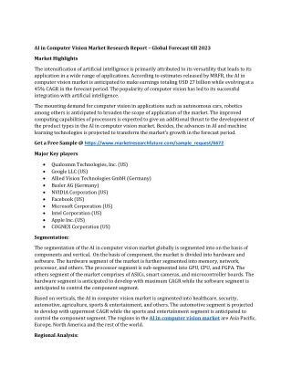 AI in Computer Vision Market Research Report – Global Forecast till 2023