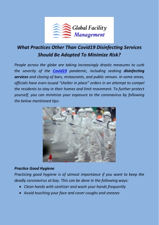 What Practices Other Than Covid19 Disinfecting Services Should Be Adopted To Minimize Risk?