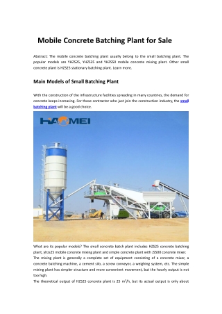 Mobile Concrete Batching Plant for Sale