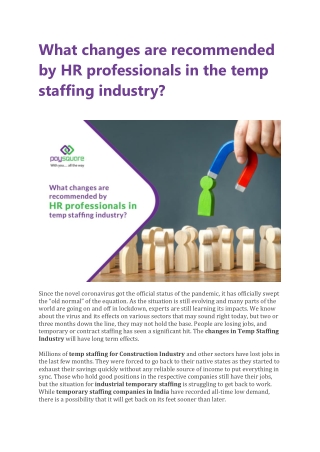 What changes are recommended by HR professionals in the temp staffing industry?