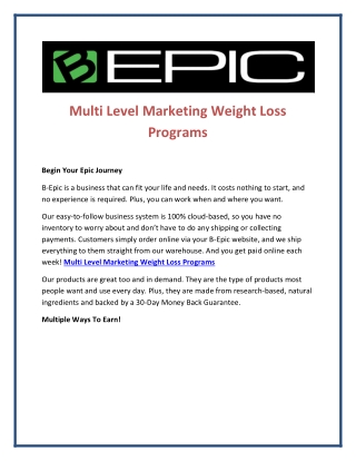 Multi Level Marketing Weight Loss Programs