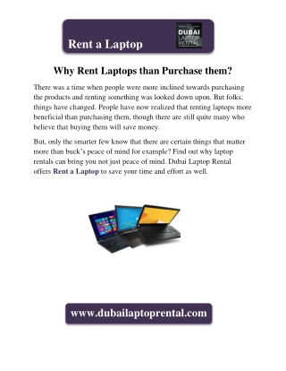 Why Rent Laptops than Purchase them?