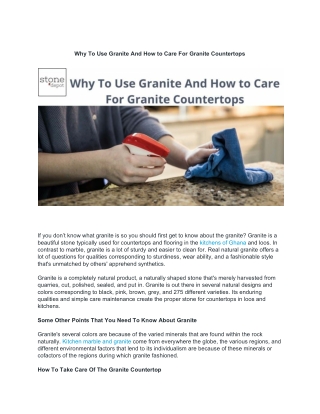 Why Use Granite And How to Care For Granite Countertops