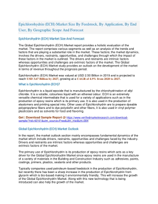 Epichlorohydrin (ECH) Market Size By Feedstock, By Application, By End User, By Geographic Scope And Forecast