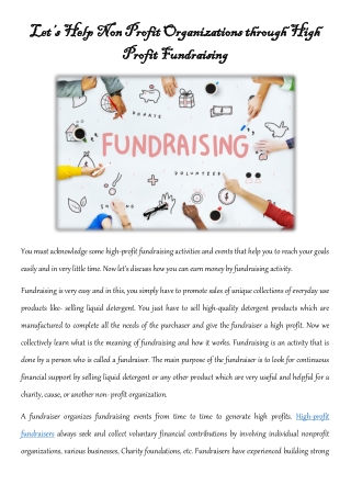 Let’s Help Non Profit Organizations through High Profit Fundraising