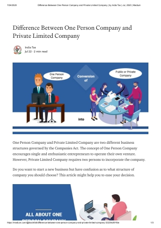 Difference Between One Person Company and Private Limited Company