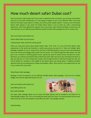 How much desert safari dubai cost