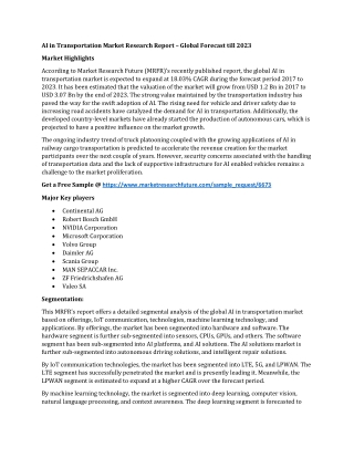 AI in Transportation Market Research Report – Global Forecast till 2023