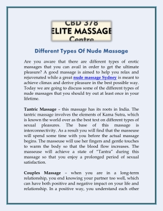 Different Types Of Nude Massage