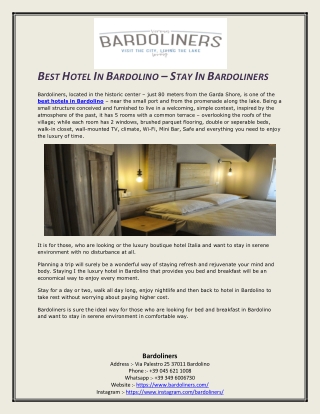 BEST HOTEL IN BARDOLINO – STAY IN BARDOLINERS