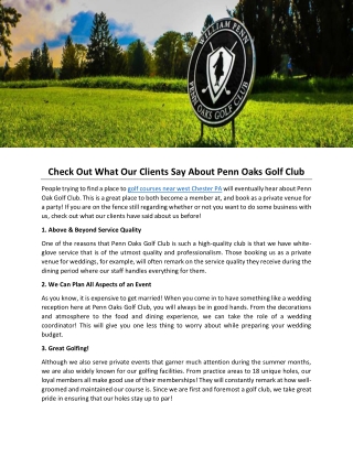 Check Out What Our Clients Say About Penn Oaks Golf Club