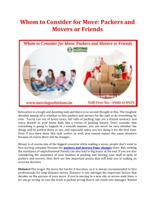 Whom to Consider for Move: Packers and Movers or Friends