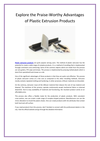 Explore the Praise-Worthy Advantages of Plastic Extrusion Products